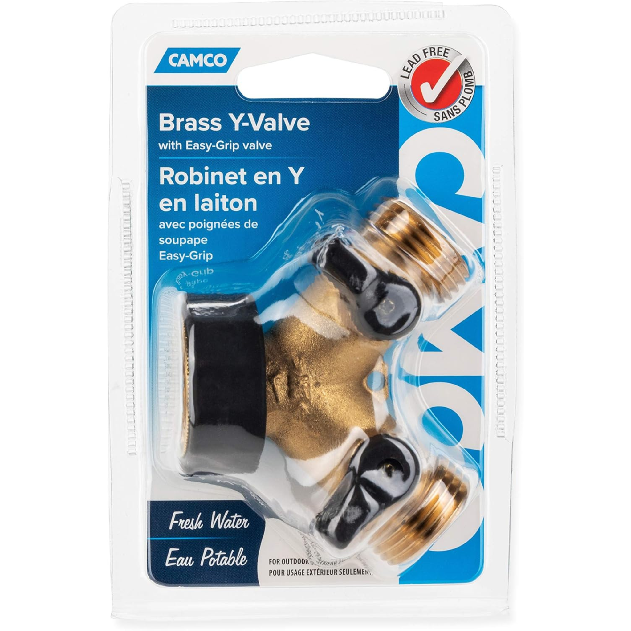 Camco Brass RV Hose Y Valve Dual Water Splitter
