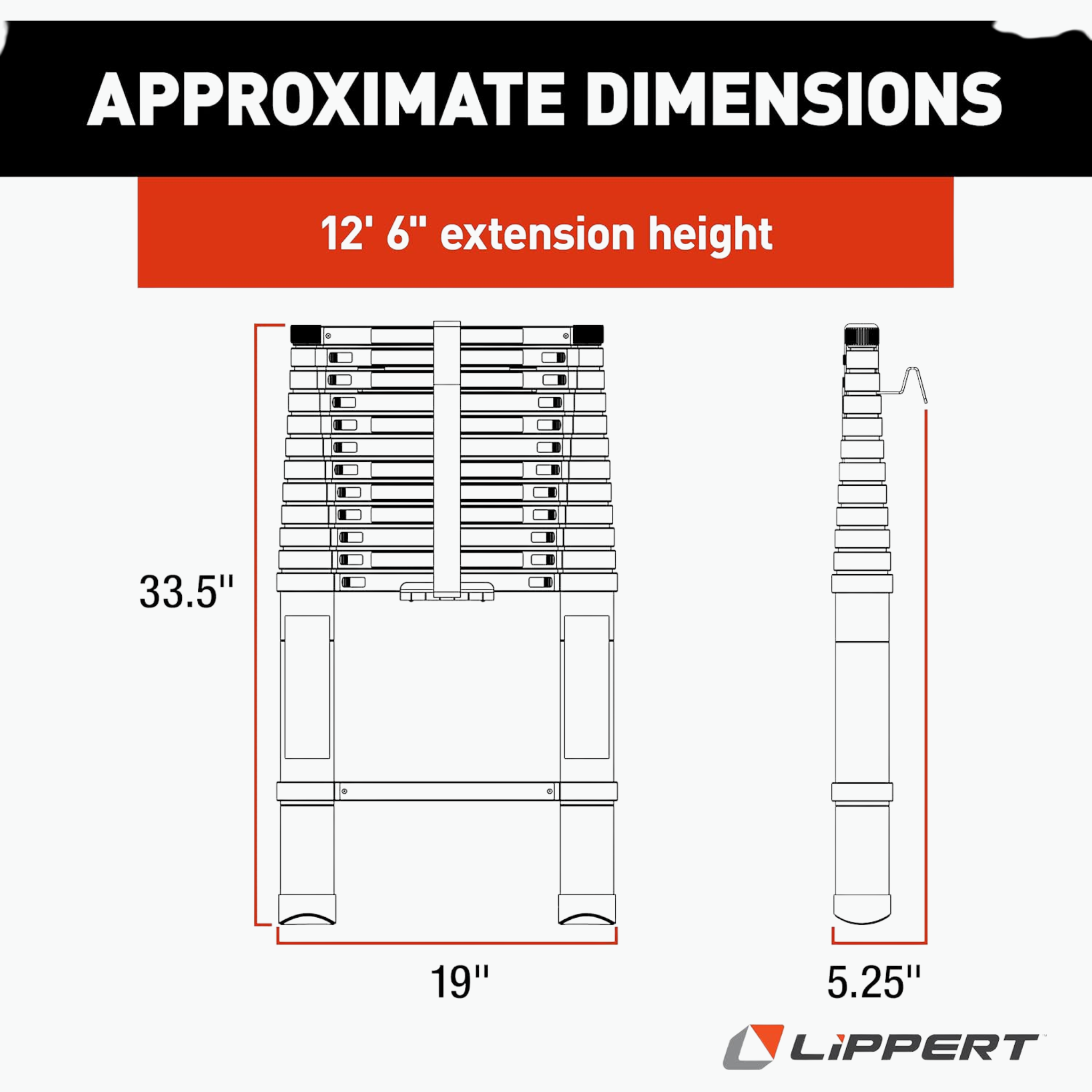 Lippert On-The-Go Telescoping RV Ladder – 12'6" / 14'6" Extension