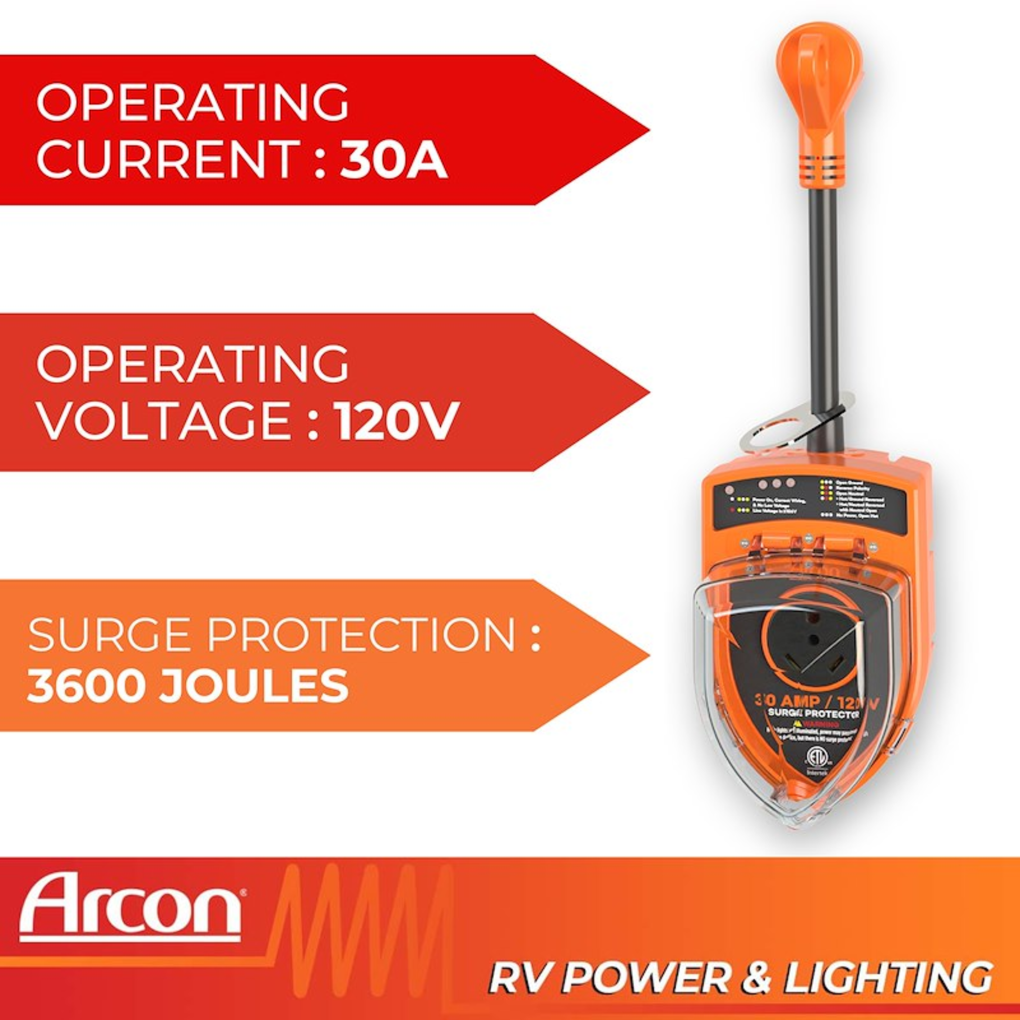 Arcon RV Surge Protector – 30 Amp / 50 Amp