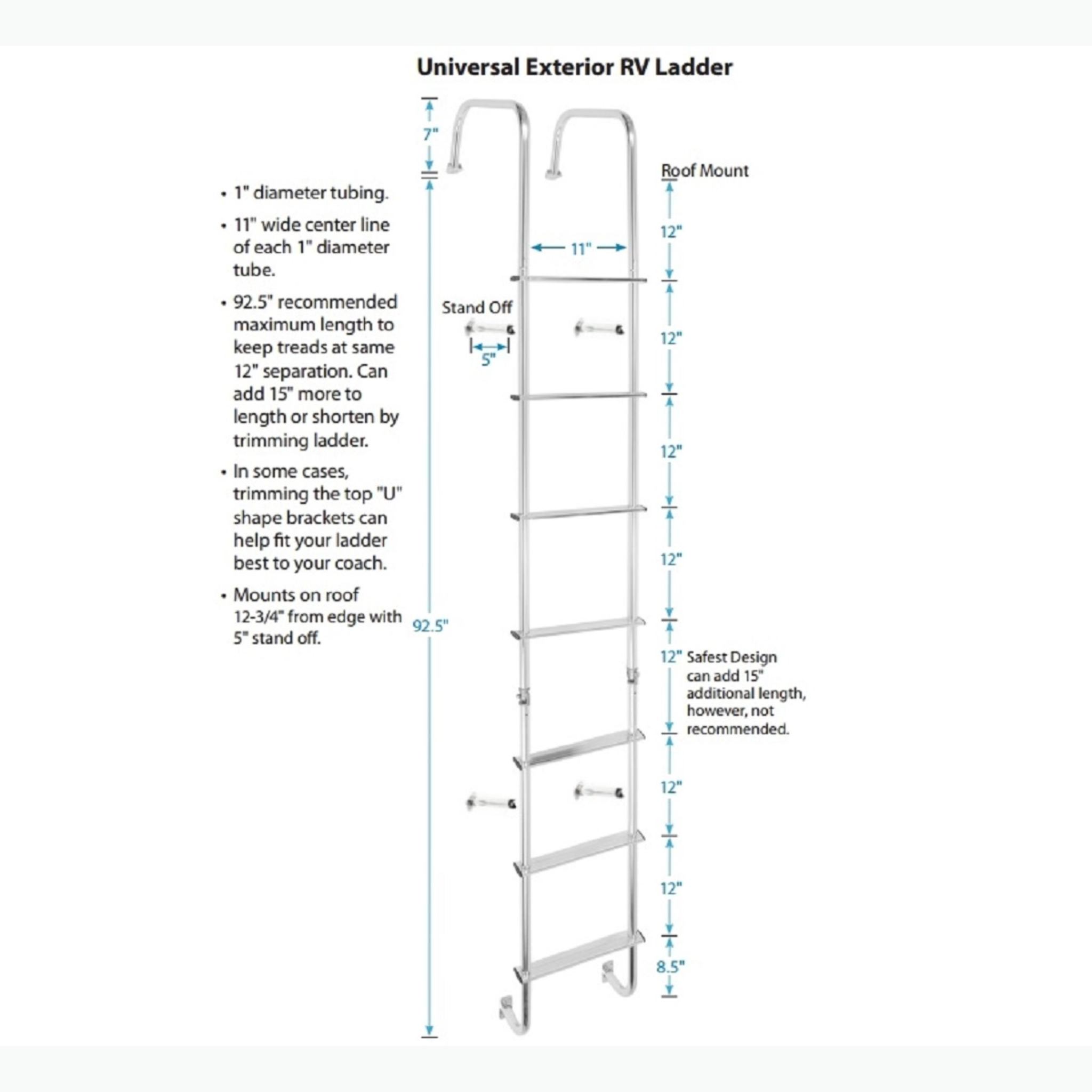 Stromberg Carlson Universal RV Rear Ladder – Silver / Black