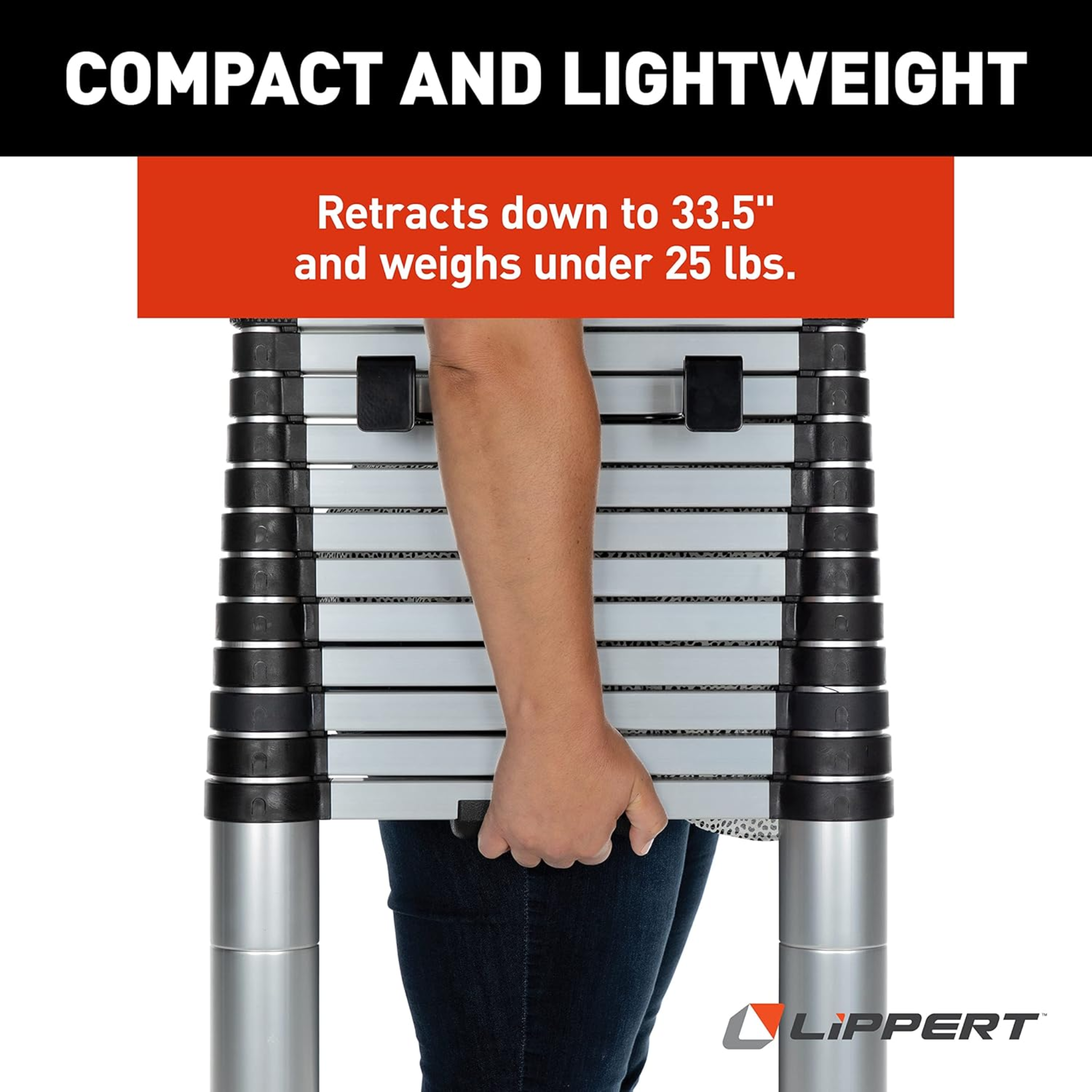 Lippert On-The-Go Telescoping RV Ladder – 12'6" / 14'6" Extension