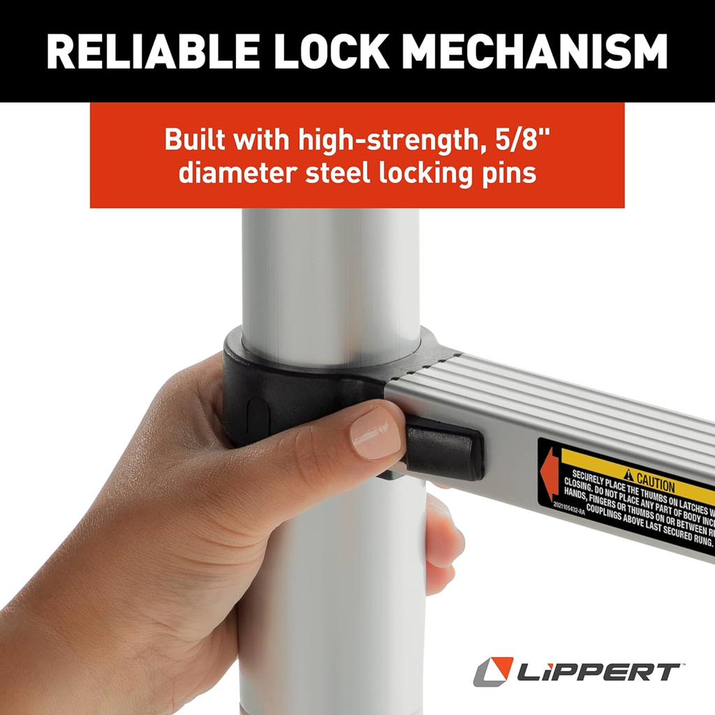 Lippert On-The-Go Telescoping RV Ladder – 12'6" / 14'6" Extension