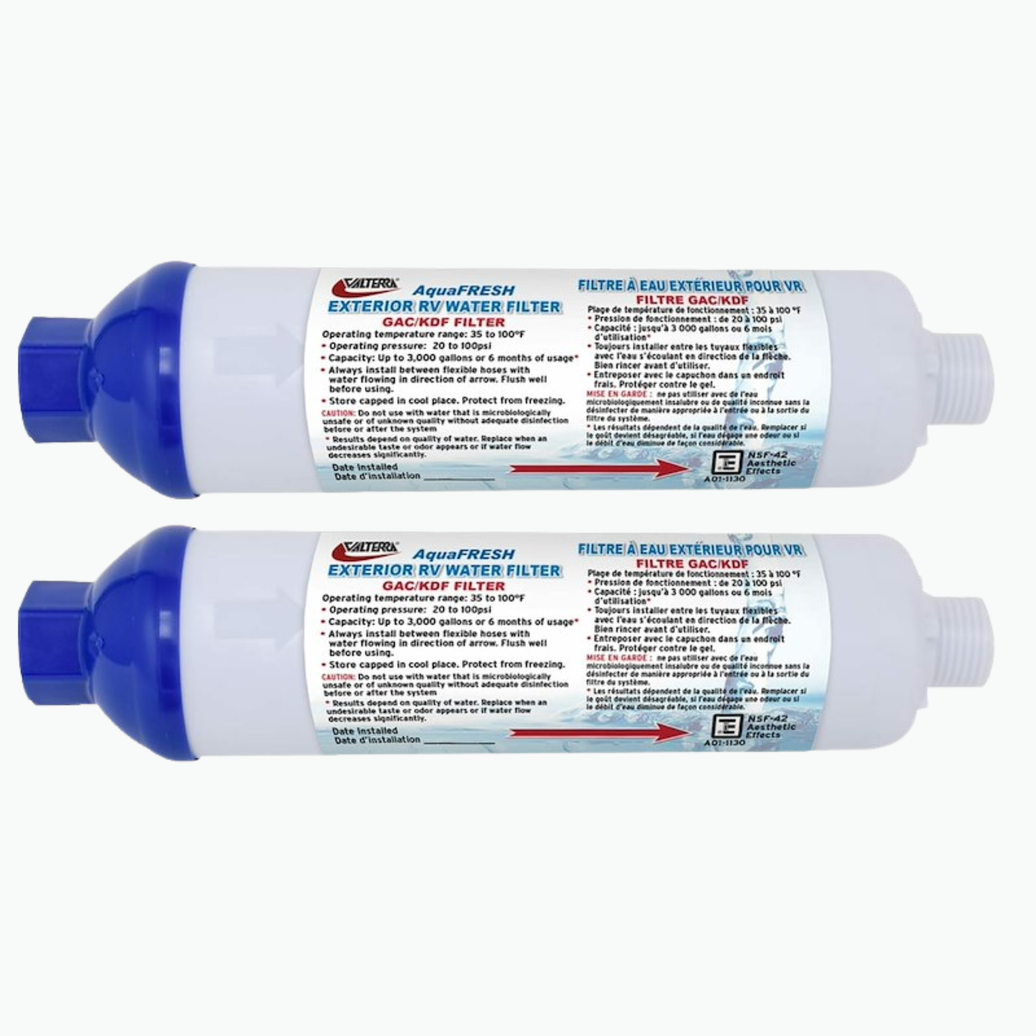 AquaFRESH Inline RV Water Filter – GAC/KDF, 2-Pack