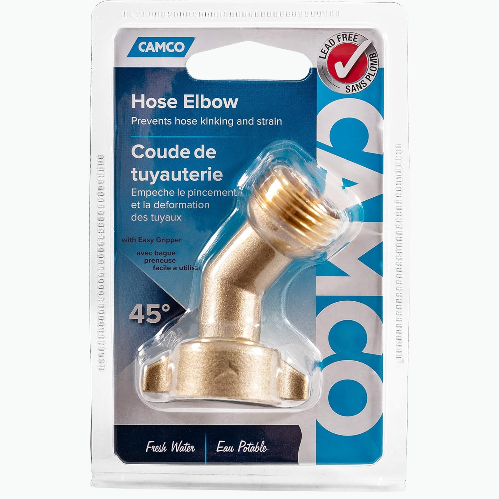 Camco Brass RV Hose Elbow – 45° & 90° Water Connector