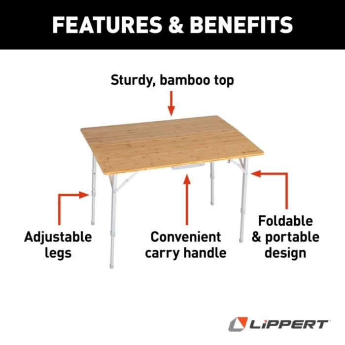 Lippert Bi-Fold Bamboo Adjustable Camp Table